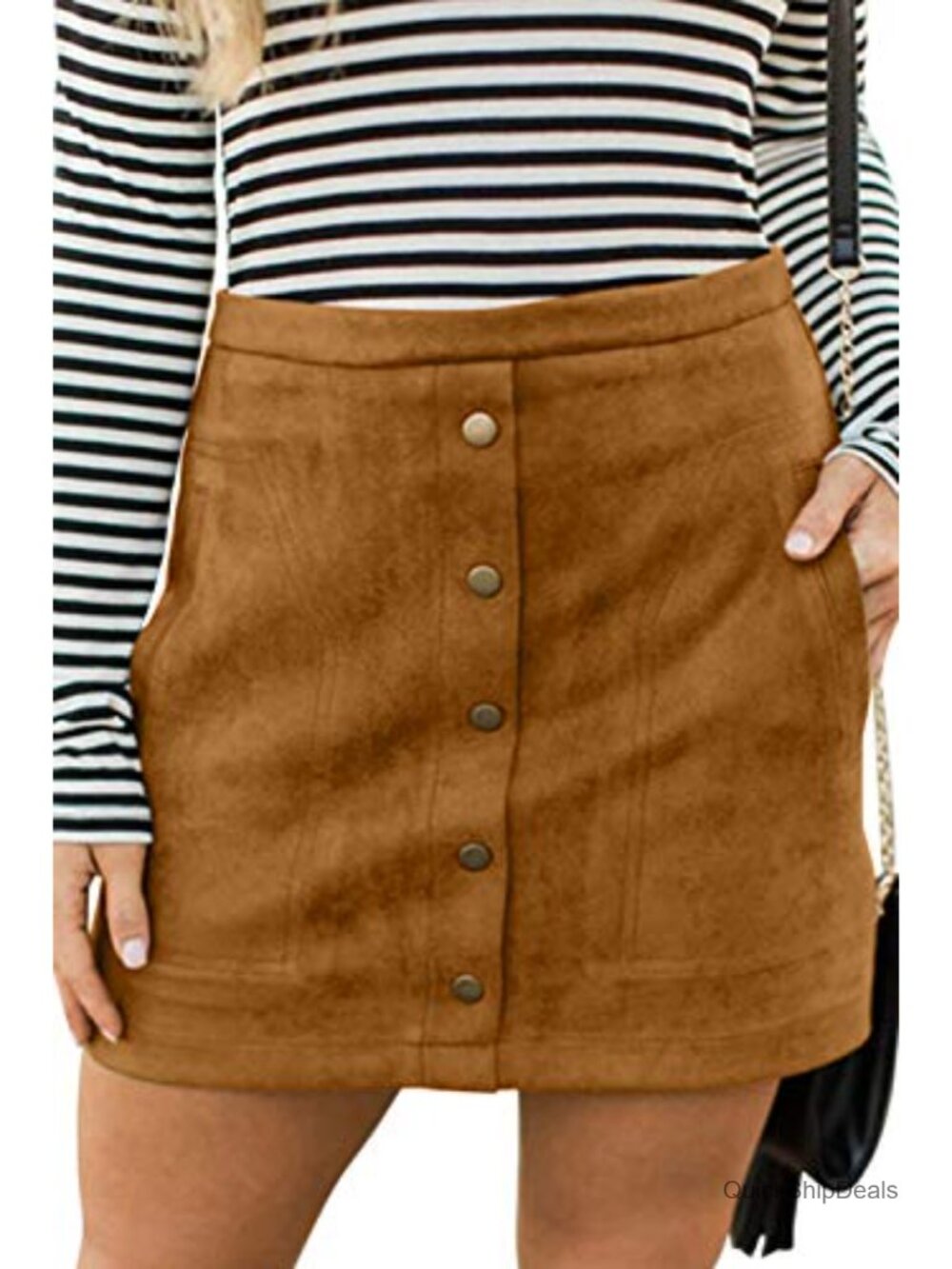 Faux Suede High Waist A-Line Mini Skirt with Pockets